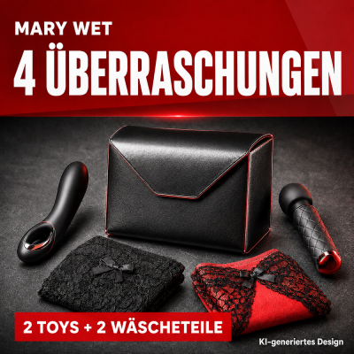Mary Wets Surprise Bag mit 2 Toys und 2 Wäscheteilen in Schwarz und Rot